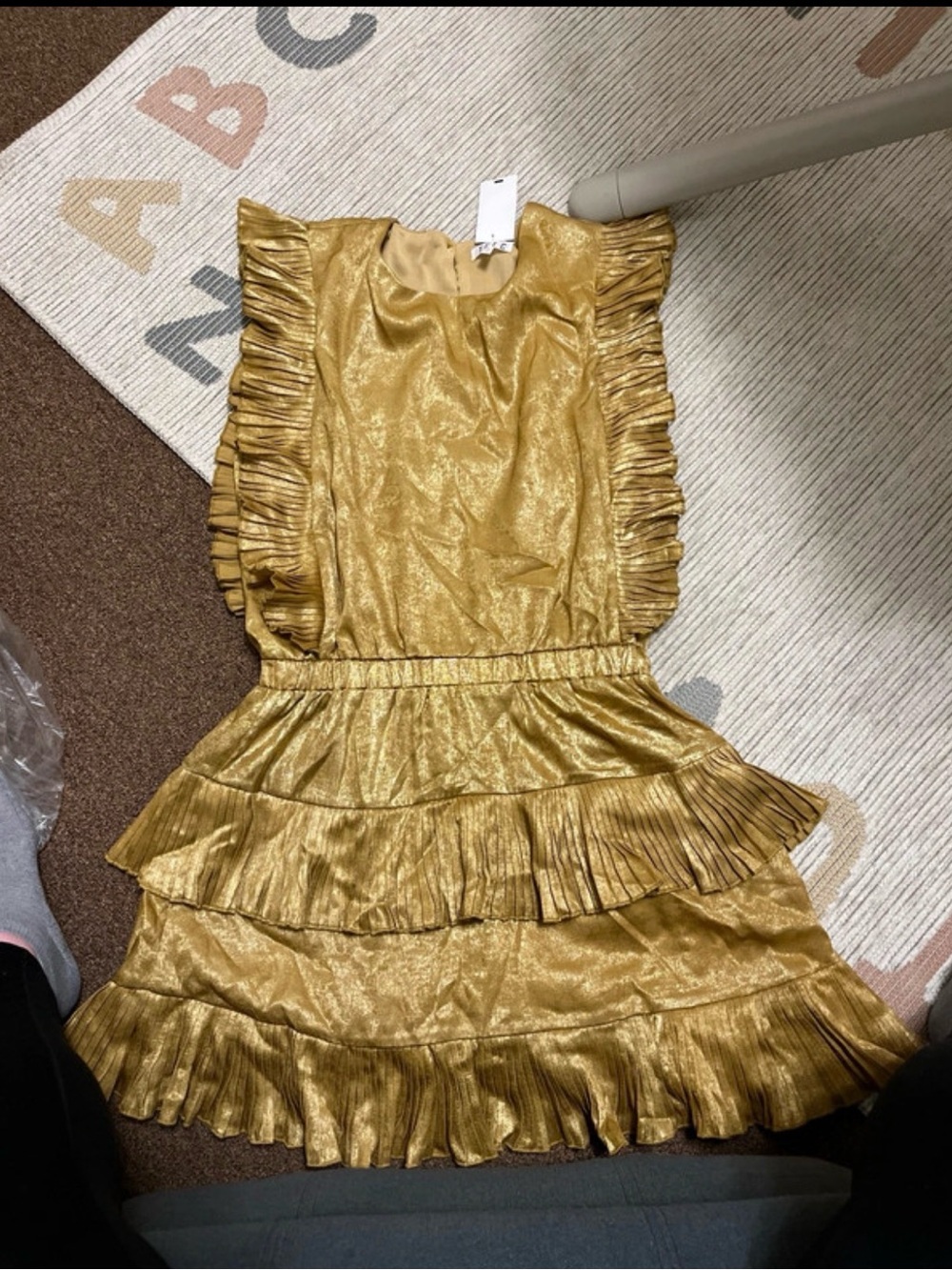 Girls Metallic Gold Ruffle Tiered Dress